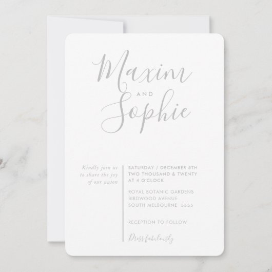 MINIMAL SCRIPT einfacher moderner Hochzeitsplatz g Einladung (Vorderseite)