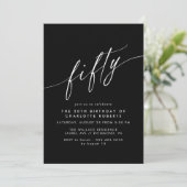 Minimal Script Elegant Modern Black 50th Birthday Einladung (Stehend Vorderseite)