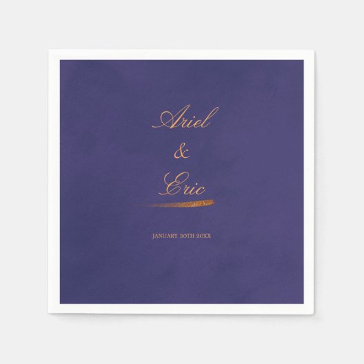 Minimal Script Emerald Lila und Gold Wedding Serviette (Vorderseite)