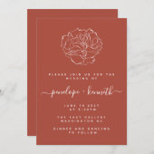 Minimal Script floral Art Wedding | Terracotta Einladung (Vorne/Hinten)