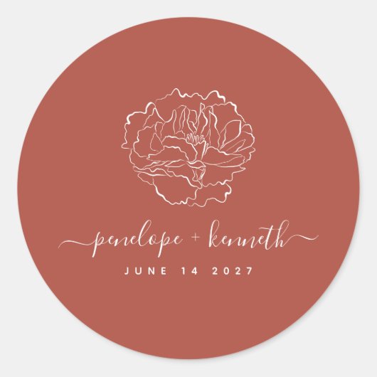 Minimal Script floral Art Wedding | Terracotta Runder Aufkleber (Vorderseite)