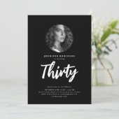 Minimal Script Foto 30. Geburtstag Schwarz Einladung (Stehend Vorderseite)