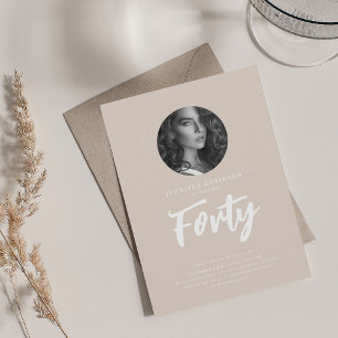 Minimal Script Foto 40. Geburtstag Party Champagne Einladung