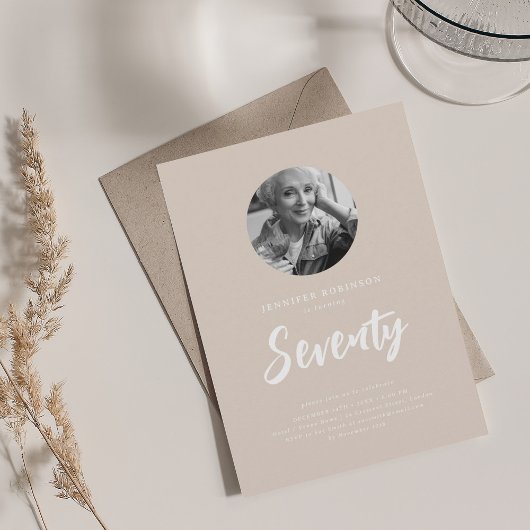 Minimal Script Foto 70. Geburtstag Champagne Einladung