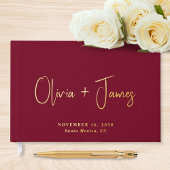 Minimal Script Foto Burgundy Wedding Gästebuch