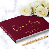 Minimal Script Foto Burgundy Wedding Gästebuch