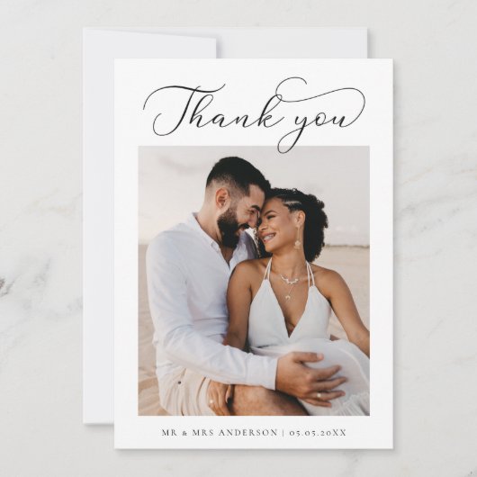 Minimal Script Foto Hochzeit Danke Karte (Vorderseite)