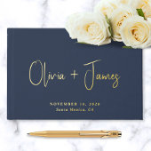 Minimal Script Foto Navy Blue Wedding Gästebuch