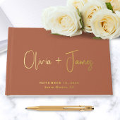 Minimal Script Foto Terracotta Wedding Gold Gästebuch