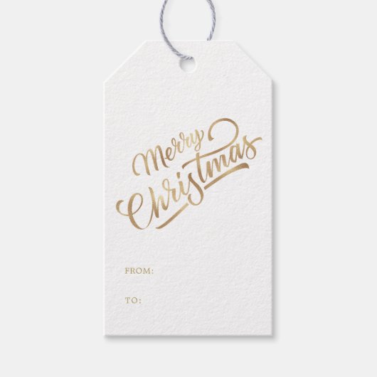 Minimal Script frohe Weihnachts Gold Foil Geschenkanhänger (Vorderseite)
