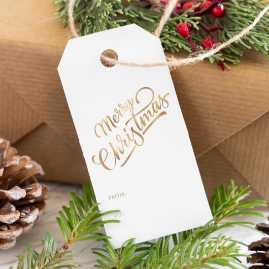 Minimal Script frohe Weihnachts Gold Foil Geschenkanhänger