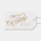 Minimal Script frohe Weihnachts Gold Foil Geschenkanhänger (Vorderseite (Horizontal))