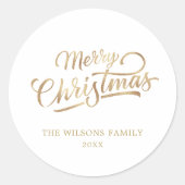 Minimal Script frohe Weihnachts Gold Foil Runder Aufkleber (Vorderseite)