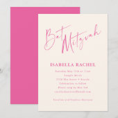 Minimal Script Hot Pink Cream Modern Bat Mitzvah Einladung (Vorne/Hinten)