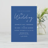 Minimal Script Indigo Blue Wedding Einladung (Stehend Vorderseite)