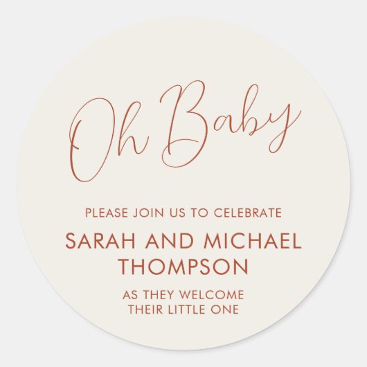 Minimal Script ivory Oh Baby Runder Aufkleber (Vorderseite)
