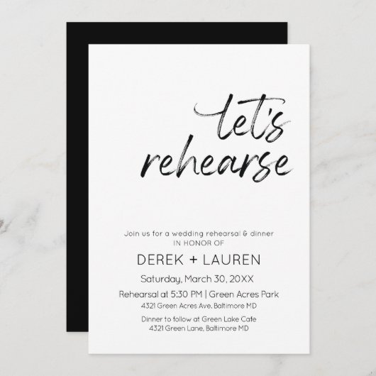 Minimal Script Let's Rehearse Wedding Probe Einladung (Vorne/Hinten)