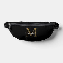 Minimal Script Metallic Black Gold Monogram Bauchtasche