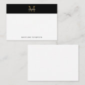 Minimal Script Metallic Black Gold Monogram Mitteilungskarte (Vorne/Hinten)