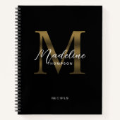 Minimal Script Metallic Black Gold Monogram Rezept Notizblock (Vorderseite)