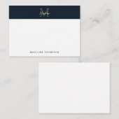 Minimal Script Metallic Navy Blue Gold Monogram Mitteilungskarte (Vorne/Hinten)