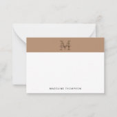 Minimal Script Metallic Taupe Gold Monogram Mitteilungskarte (Vorderseite)