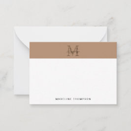 Minimal Script Metallic Taupe Gold Monogram Mitteilungskarte