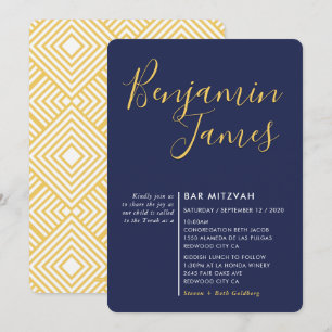 MINIMAL SCRIPT Modernes Bar Mitzvah Marinegold Einladung