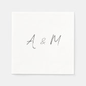 Minimal Script Monogram Boho Wedding Schwarz-weiß Serviette (Vorderseite)