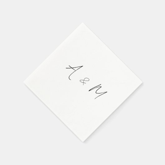 Minimal Script Monogram Boho Wedding Schwarz-weiß Serviette (Ecke)