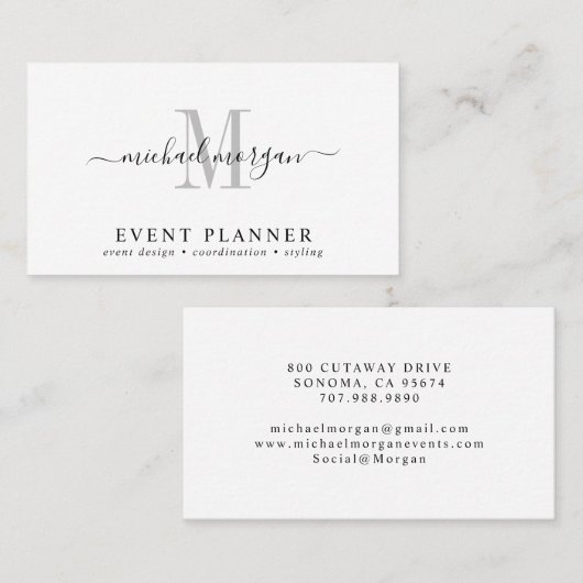 Minimal Script Monogram Event Planner Visitenkarte (Vorne/Hinten)