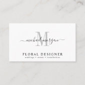 Minimal Script Monogram Floral Designer Visitenkarte (Vorderseite)