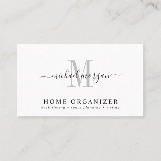 Minimal Script Monogram Home Organizer Visitenkarte (Vorderseite)