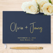Minimal Script Navy Blue Wedding Gästebuch