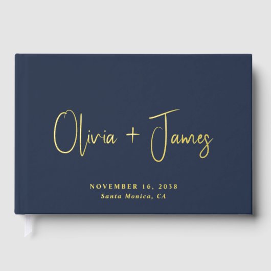 Minimal Script Navy Blue Wedding Gästebuch (Vorderseite)