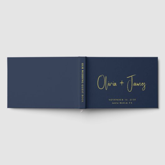 Minimal Script Navy Blue Wedding Gästebuch (Voll)