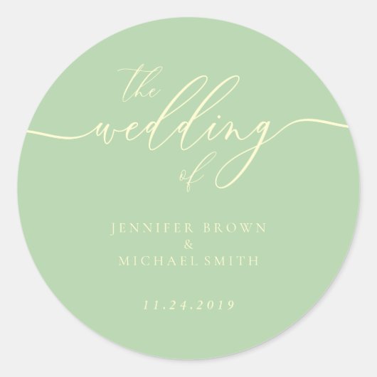 Minimal Script Pistachio & Cream Wedding Runder Aufkleber (Vorderseite)
