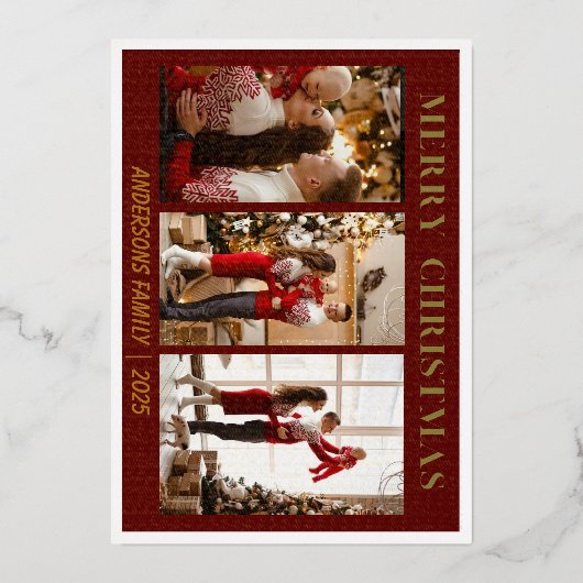 Minimal Script Red Merry Christmas Foil Karte (Vorderseite)