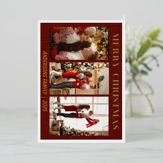 Minimal Script Red Merry Christmas Foil Karte (Stehend vorne)