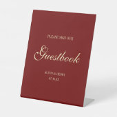 Minimal Script Wine Red "Sign Our Guestbook" Sockelschild (Vorderseite)