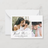 Minimal Script Zwei Foto Hochzeit Danke Karte (Vorderseite)