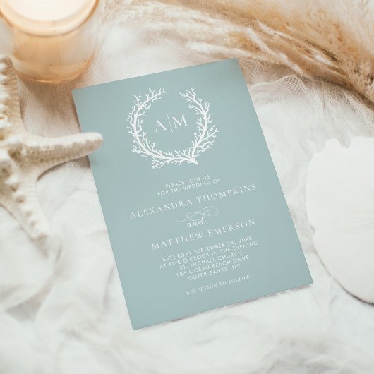 Minimal Sea Glass Nautical Coral Reef Hochzeit Einladung