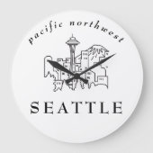Minimal Seattle Skyline Kontur Pazifik Nordwesten Große Wanduhr (Vorderseite)
