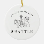 Minimal Seattle Skyline Kontur Pazifik Nordwesten Keramik Ornament (Vorne)