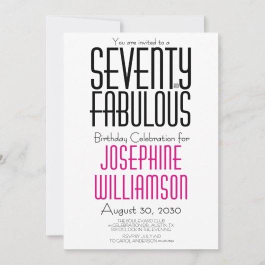 Minimal Seventy and Fabulous 70th Birthday Party Einladung (Vorderseite)