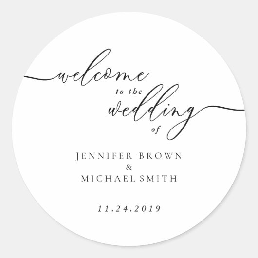 Minimal Signature Custom Name Date Welcome Wedding Runder Aufkleber (Vorderseite)