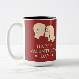 Minimal Silhouette Couple Happy Valentines Heart Zweifarbige Tasse