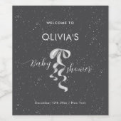 Minimal Silver Bow Winter Snow Baby Shower Welcome Weinetikett (Einzelnes Label)