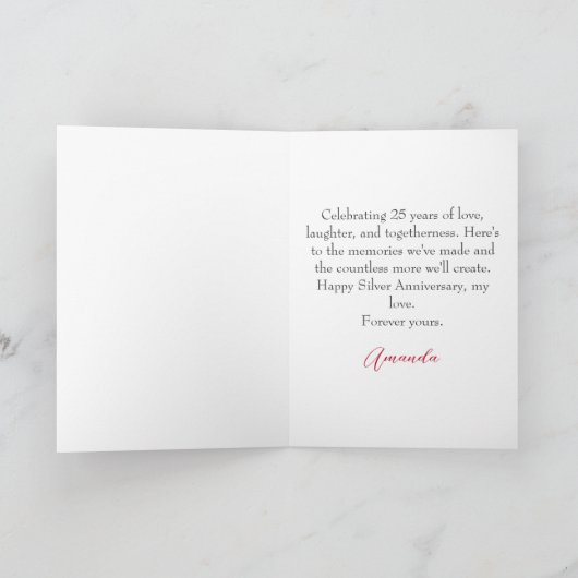 Minimal Silver Frame Husband 25 Jahre alt Karte (Innenseite)