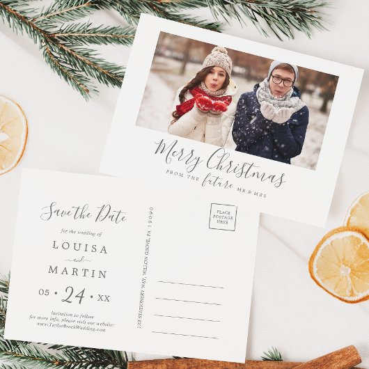 Minimal Silver Frohe Weihnachten Save the Date Fot